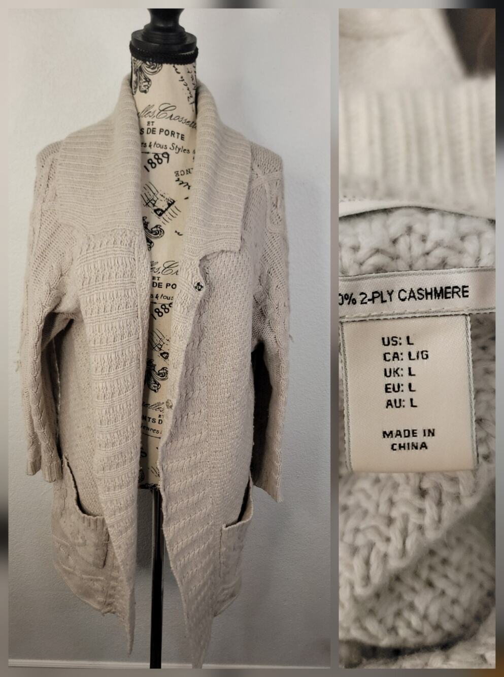 Nanette Lepore 2-PLY Cashmere cardigan Sweater L Cable Knit Snap Front Pockets